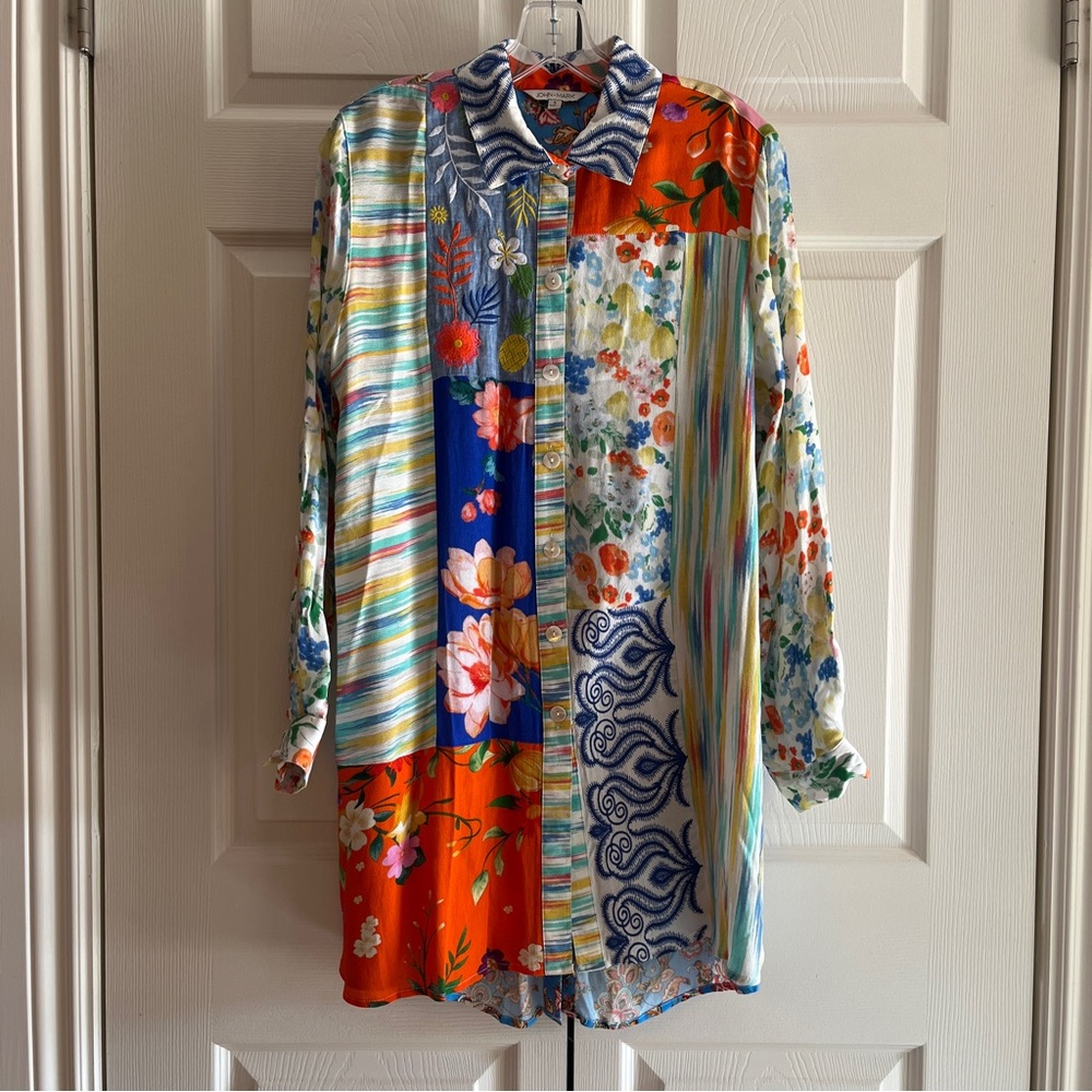 John Mark Multi Patch Collared Tunic Blouse Top S… - image 1